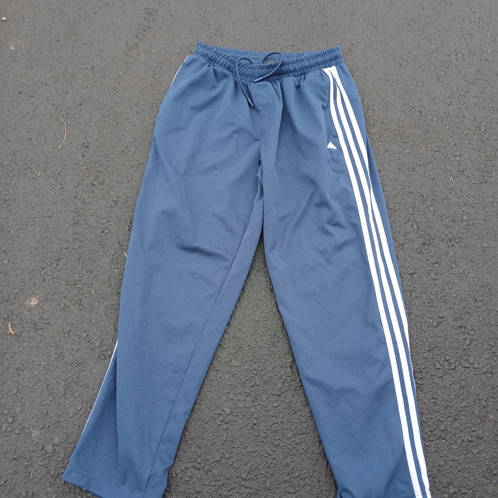 Adidas Track Pants Mens Medium Blue 3 Stripe Elastic Waist Athletic Joggers